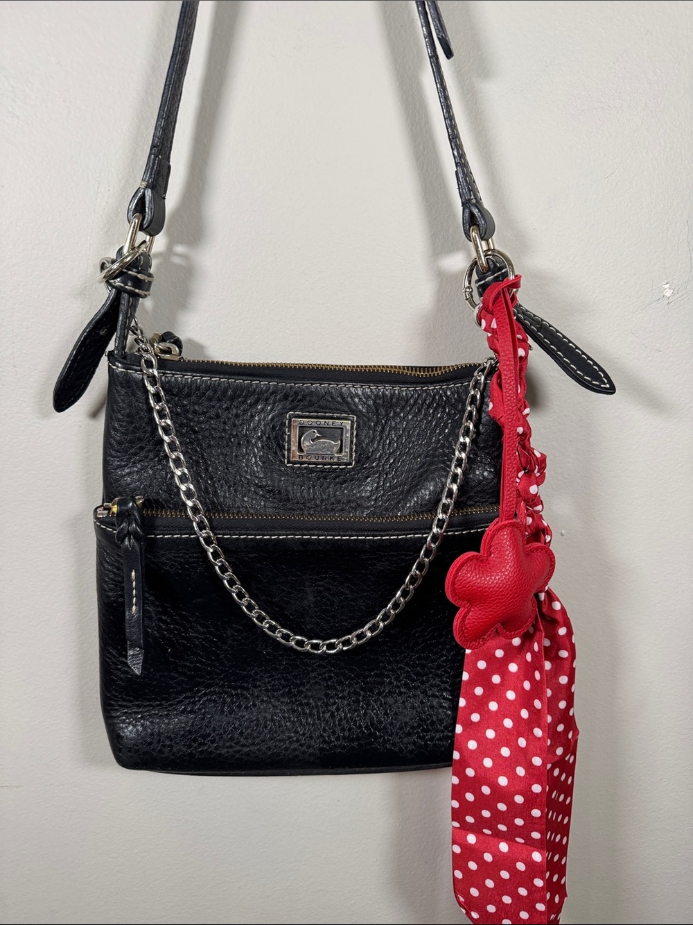 Dooney & Bourke Black Pebbled Leather Crossbody + Scarf & Charm
